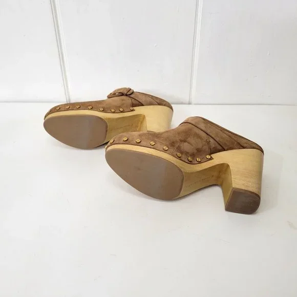 Veronica Beard Dacey Pecan Suede Clogs New - Picture 5 of 7